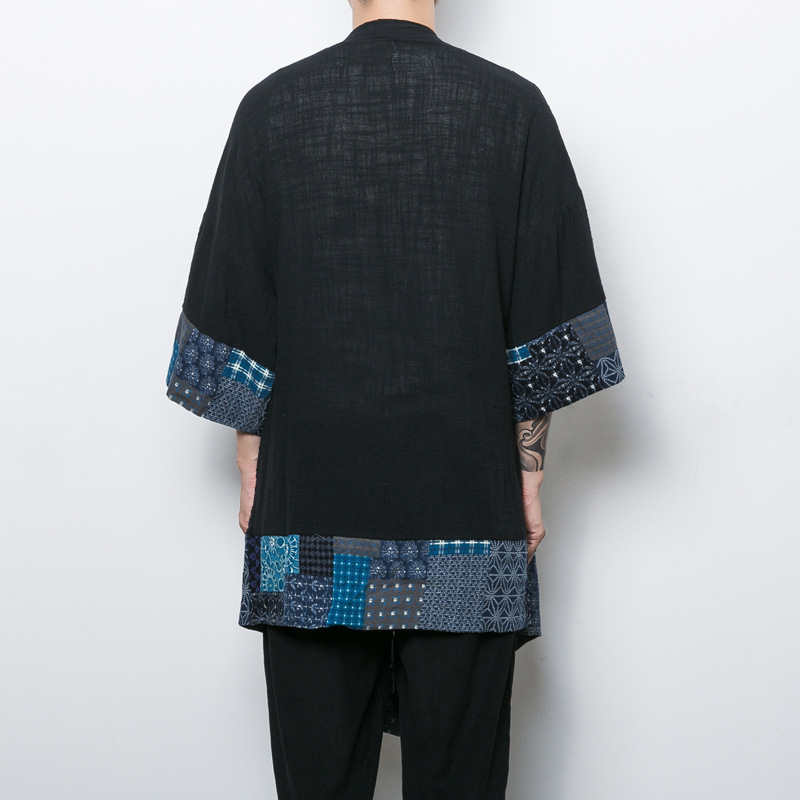 Chaqueta fina de estilo japonés para hombre, estilo artístico, estilo Harajuku, estilo chino, cárdigan étnico, Material de lino, Primavera/Verano 2019