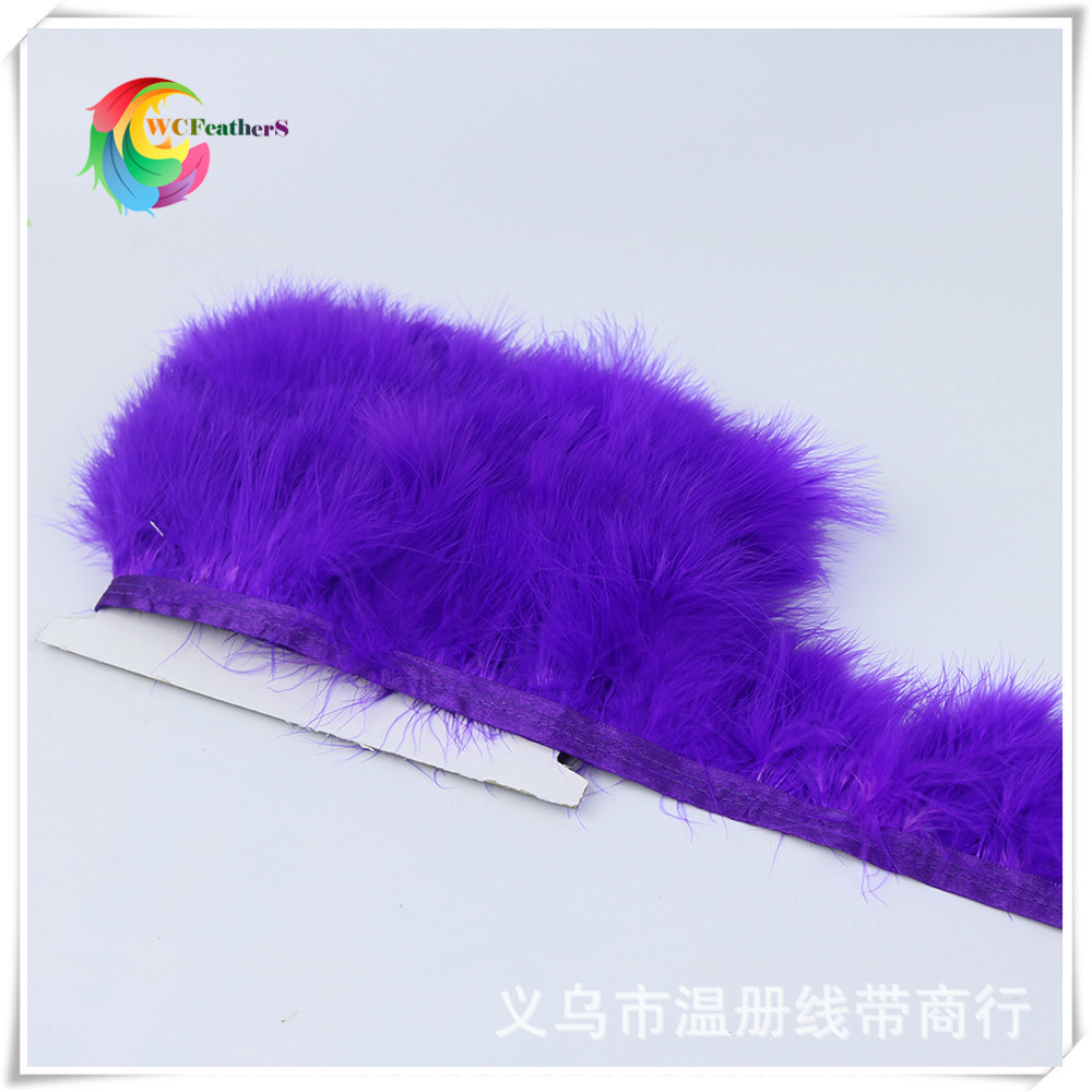 厂家现销优质血管羽毛布边可印染颜色羽毛布边紫色现货火鸡毛装饰