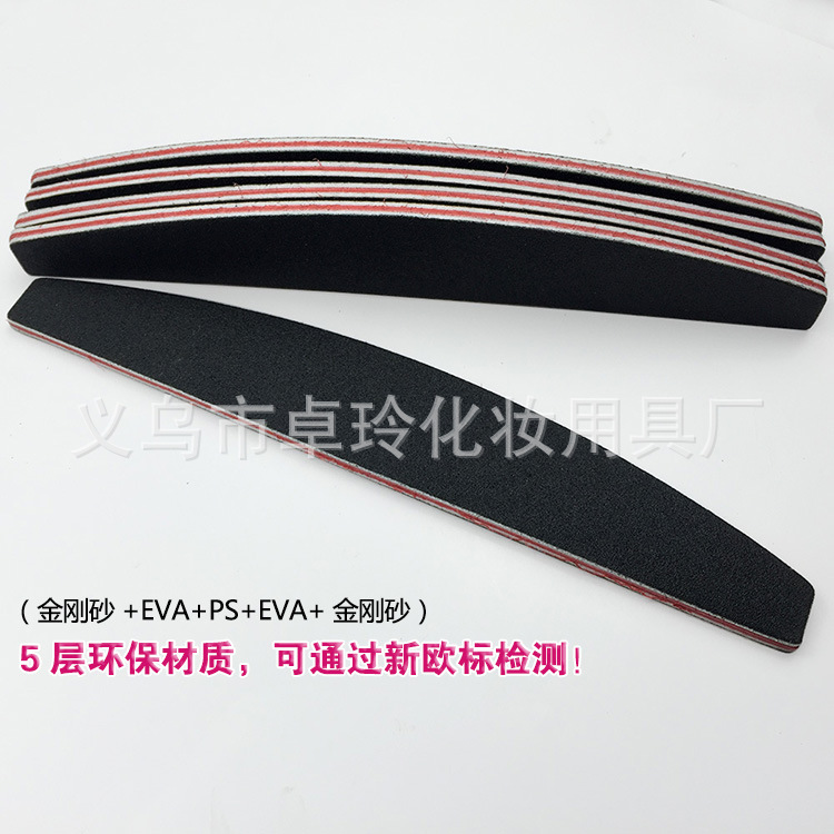 Ventas directas de fábrica media luna lima de uñas negra en forma de cuchillo tira de molienda de doble cara manicura recorte de uñas frotar resistente al desgaste