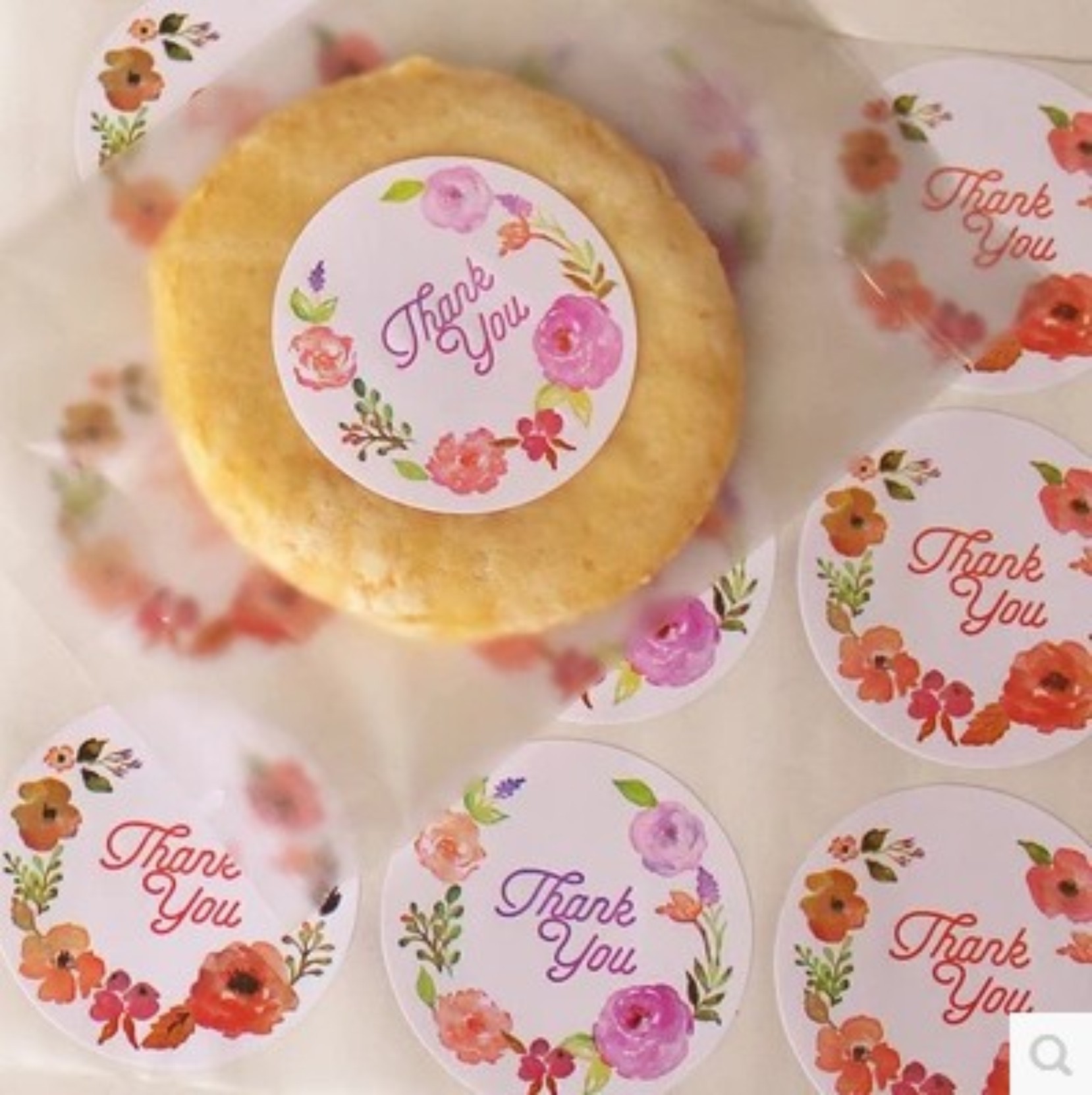 田园两色花环thank you 彩色烘焙包装贴纸塑料袋装饰封口12贴