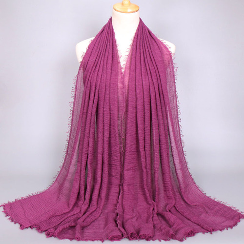 New Folded Solid Color Cotton Scarf with Natural Creases, Human Hair Edge, Large Size Women's Headscarf BS414