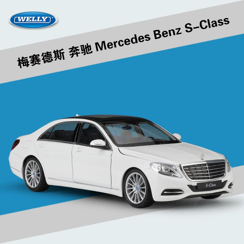 Модель автомобиля Mercedes-Benz S-Class в масштабе 1:24 от WELLY Willie, металлический кузов, чёрный/белый/серебристый