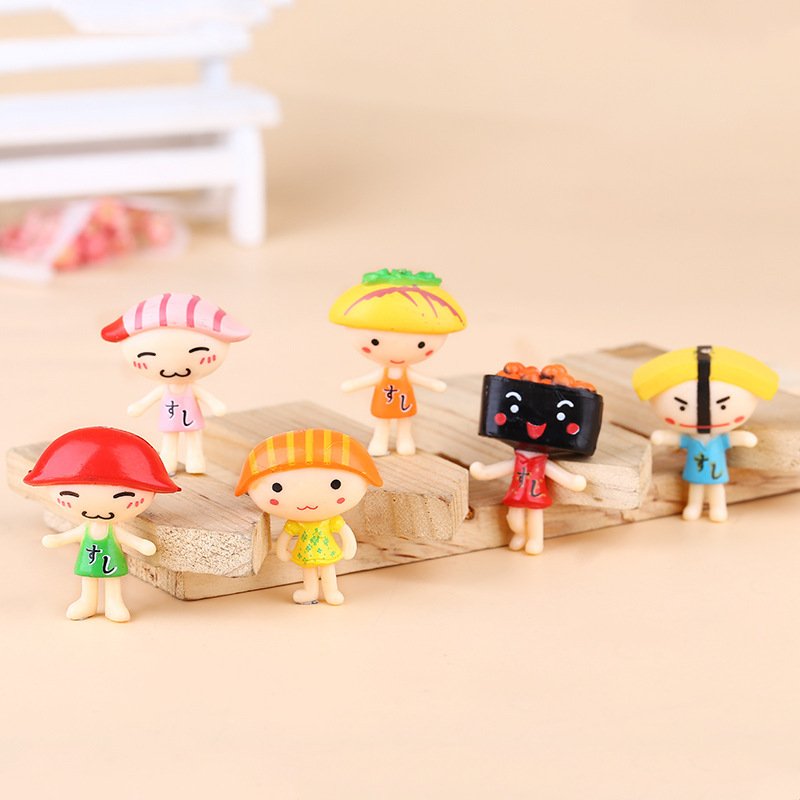 Salmon Sushi Figurine DIY Micro Landscape Ornament Cartoon Couple Doll Keychain Pendant