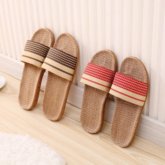 Spring and summer cotton linen indoor and outdoor linen lovers home basin bottom rubber wood floor cotton linen slippers