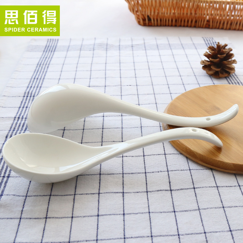 Tangshan Creative Ceramic Bone China Korean Style Spoon Long Handle Spoon Japanese and Korean Style Ceramic Bone China Tableware