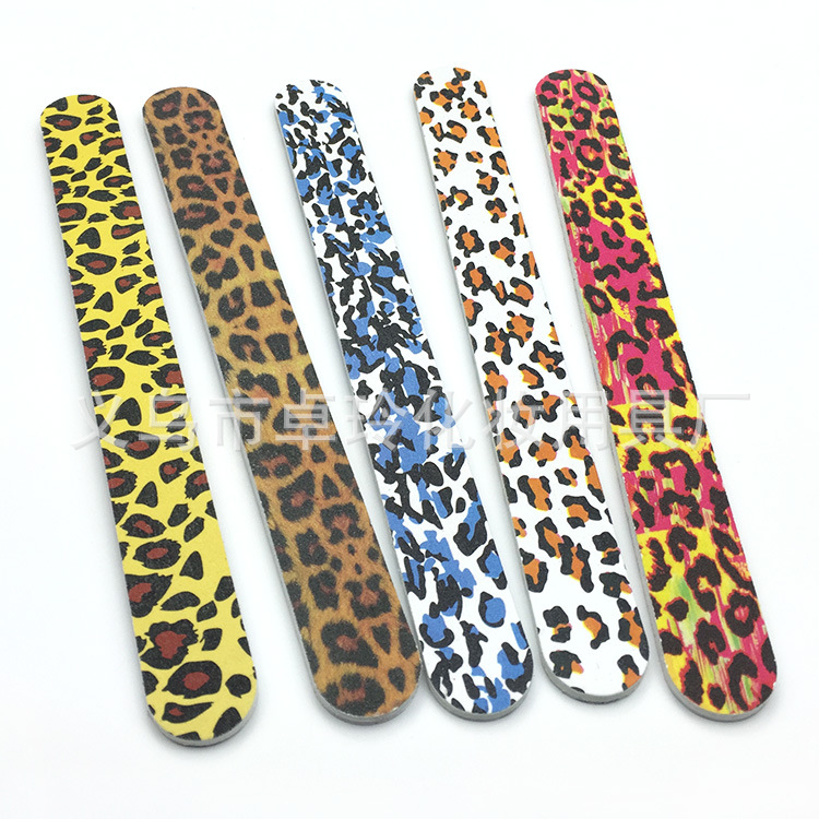 Fábrica de limas de uñas patrón de leopardo lima de uñas impresión a doble cara arte de uñas tira de arena superficie de uñas recorte frotar