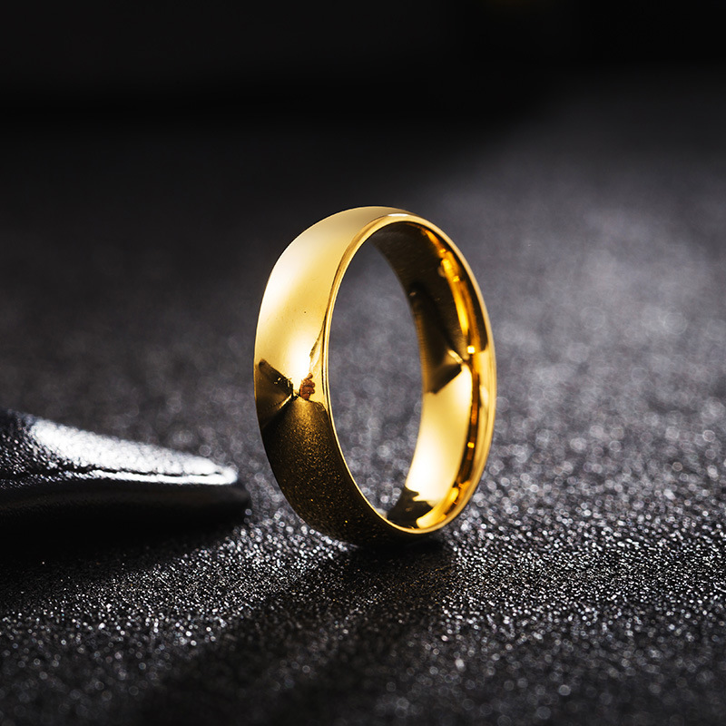 钛钢沙金双曲面戒指光面男女情侣款仿黄金素圈对戒指环跨境配饰