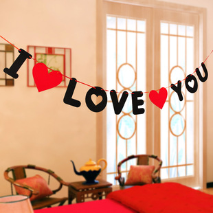 Factory Direct wedding supplies wedding room decoration Garland non-woven letter I LOVE YOU wedding pull flag