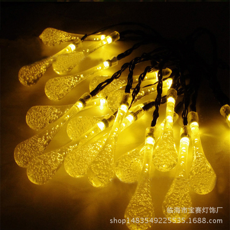 En stock suministro de agua solar gota luz cadena 20LED luces de colores Festival de Navidad patio luces decorativas al aire libre a prueba de agua