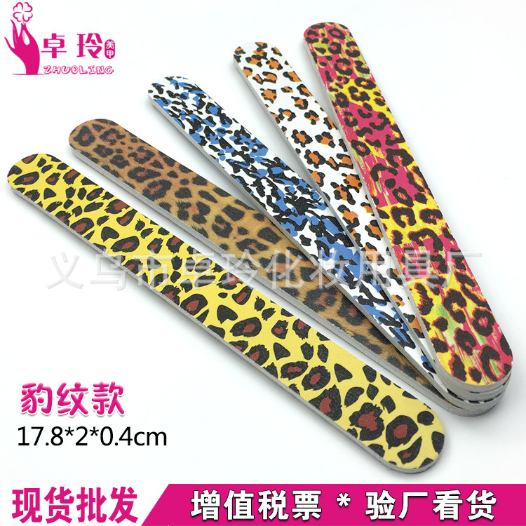 Fábrica de limas de uñas patrón de leopardo lima de uñas impresión a doble cara arte de uñas tira de arena superficie de uñas recorte frotar