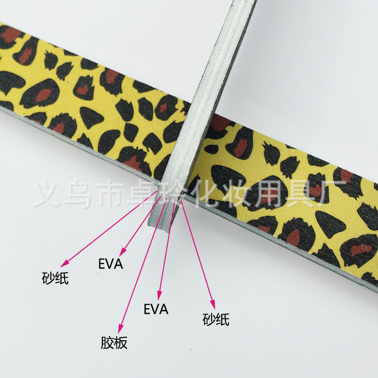 Fábrica de limas de uñas patrón de leopardo lima de uñas impresión a doble cara arte de uñas tira de arena superficie de uñas recorte frotar