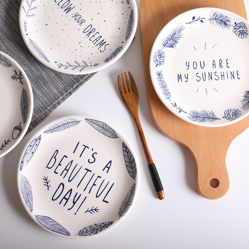 Grey Building Creative Western Food Plate Simple Household Cake Breakfast Plate Hotel Ceramic Tableware Restaurant Dishes and Dishes Set