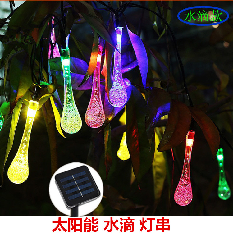 En stock suministro de agua solar gota luz cadena 20LED luces de colores Festival de Navidad patio luces decorativas al aire libre a prueba de agua