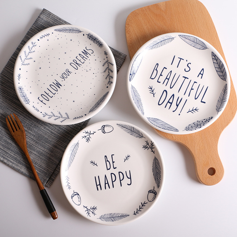 Grey Building Creative Western Food Plate Simple Household Cake Breakfast Plate Hotel Ceramic Tableware Restaurant Dishes and Dishes Set