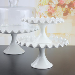 12寸高腳白色波浪邊蛋糕盤甜品水果盤糖果西式蛋糕架婚禮擺台道具