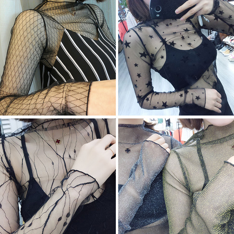 Mesh See-Through Bottoming Shirt for Women 2026 Spring New Style Mesh Inner Lace Sexy Mesh Top