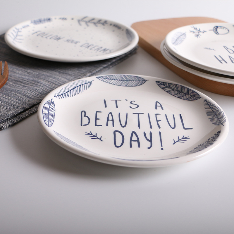 Grey Building Creative Western Food Plate Simple Household Cake Breakfast Plate Hotel Ceramic Tableware Restaurant Dishes and Dishes Set
