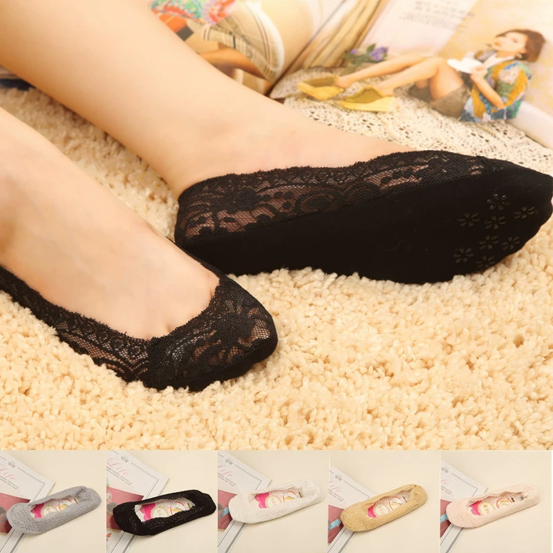 Кружевные носки-лодочки в Корейском стиле, женские силиконовые Нескользящие невидимые носки с мелким ртом, кружевные носки-лодочки, летние тонкие короткие носки