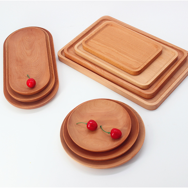 Bandeja de madera de estilo japonés Placa de té rectangular de haya plato de cena hotel restaurante plato de madera pan fruta plato de madera maciza