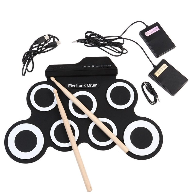 Hand-Rolled USB Electronic Drum Portable Drum Kit Practice Drum Foldable Silicone Hand-Rolled Drum Jazz Drum Requires External Sound Source