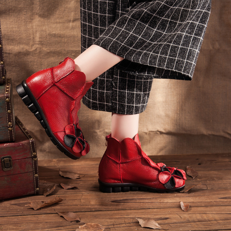 Genuine Leather Women's Boots Autumn and Winter Short Boots Flats Comfortable Ethnic Style Women's Boots Cowhide Boots Genuine Cowhide Soft Soles Increased Height Genuine Leather Women's Boots Autumn and Winter Short Boots Flats Comfortable Ethnic Style Women's Boots Cowhide Boots Genuine Cowhide Soft Soles Increased Height