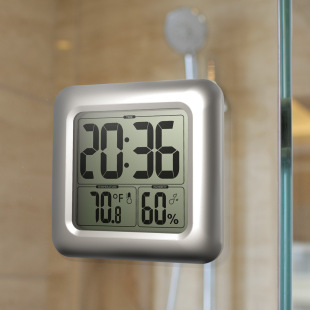BALDR waterproof digital display wall clock bathroom clock temperature and humidity meter wall hanging wall clock electronic digital clock wall sticker with suction cup