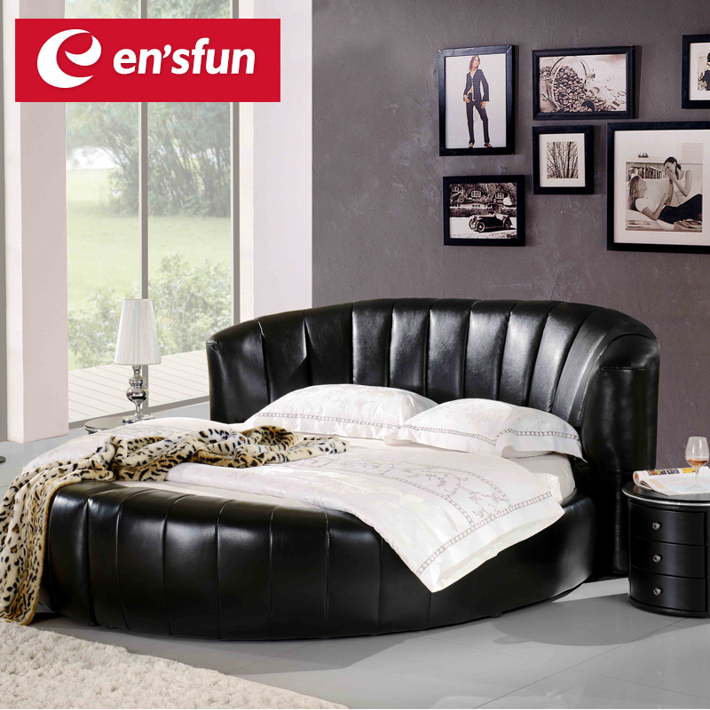 Cuero grande cama redonda cama doble cama de boda moderna simple moda suave Hotel redondo sexo princesa cama 2 M image 2