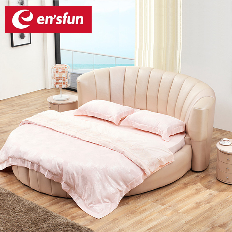 Cuero grande cama redonda cama doble cama de boda moderna simple moda suave Hotel redondo sexo princesa cama 2 M image 3