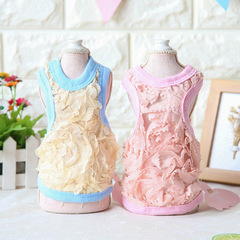 New Collection Spring and Summer Clothing Cotton Thread Flower Embroidered X-back Blouse Golden Thread Transparent Fishnet Pet Clothes