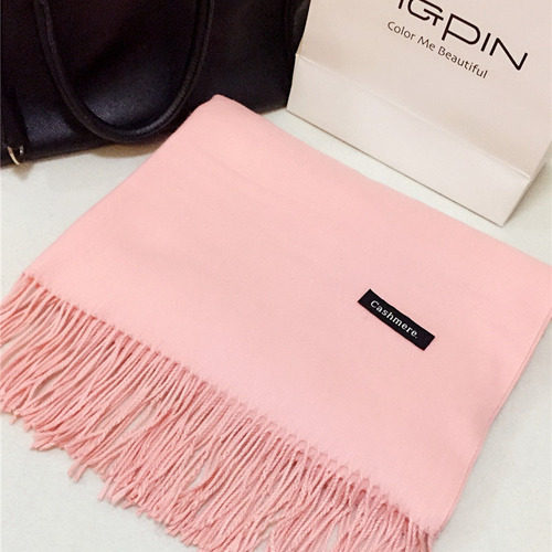 Autumn and winter style imitation cashmere scarf, women's solid color brushed fleece, pure color thickened long scarf, anti-pilling tassel shawl, factory direct sales