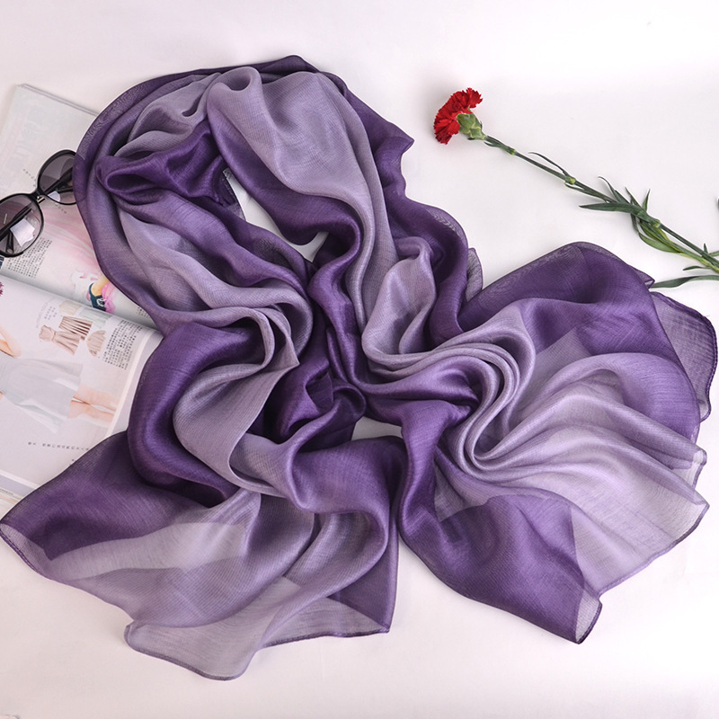 Autumn and Winter Solid Color Gradient Mulberry Silk Silk Scarf Women's Color-matching Women's Scarf Shawl Scarf Beach Towel Autumn and Winter Solid Color Gradient Mulberry Silk Silk Scarf Women's Color-matching Women's Scarf Shawl Scarf Beach Towel