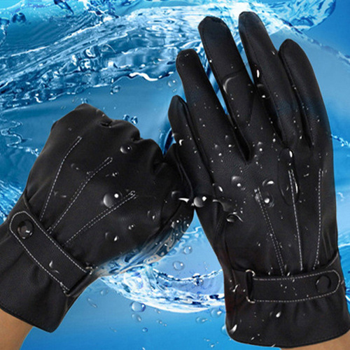 Wholesale manufacturer touch screen gloves for men, genuine leather gloves with three ridges, winter and autumn PU lined fashionable faux leather gloves