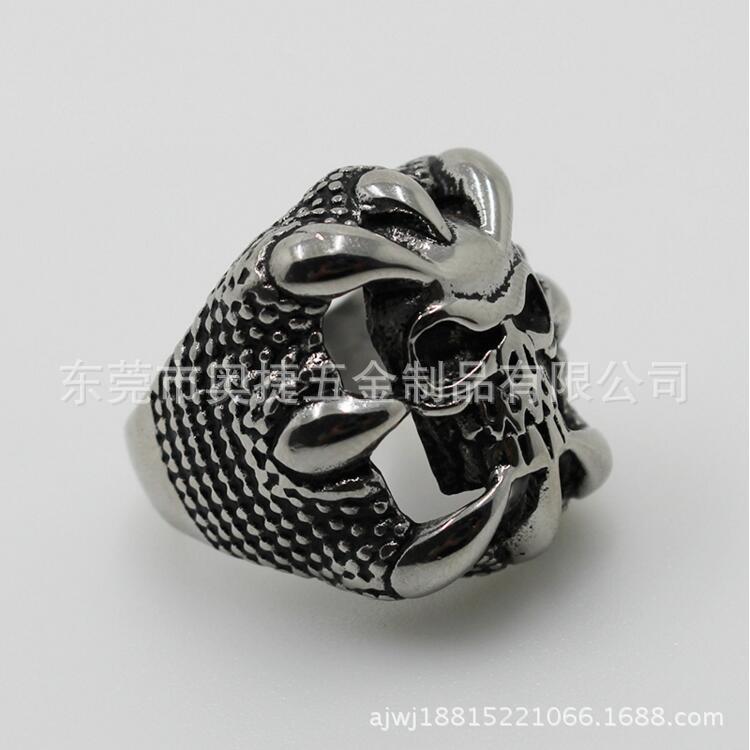 【厂家】铸造不锈钢鬼头饰品 戒指 扳指 宝石复古风黄铜戒指