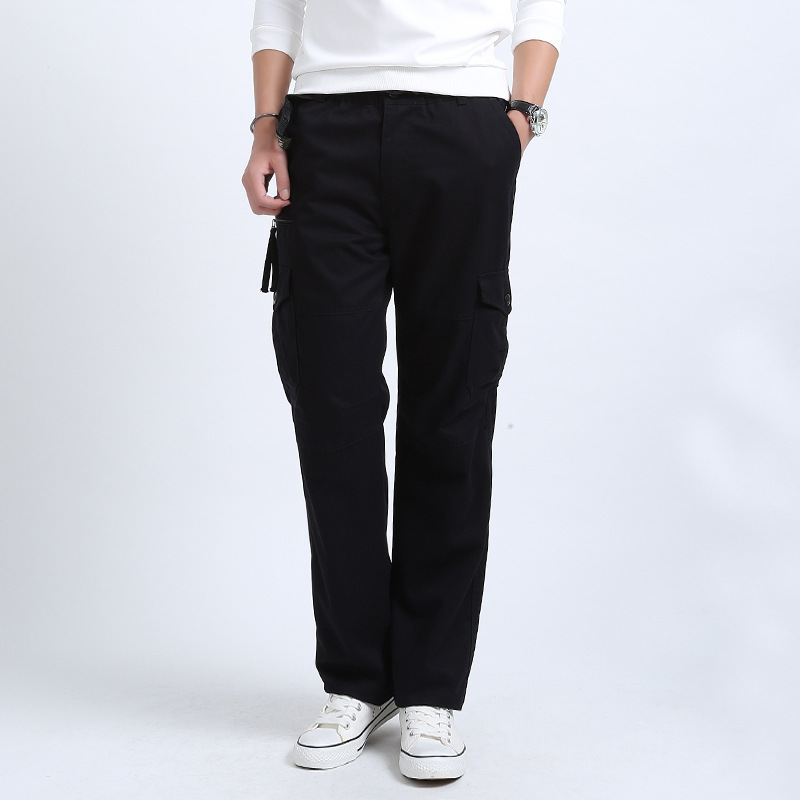 Factory direct spring and autumn plus fat tooling pants loose plus size multi-pocket solid color fat casual pants 3 feet 8 waist