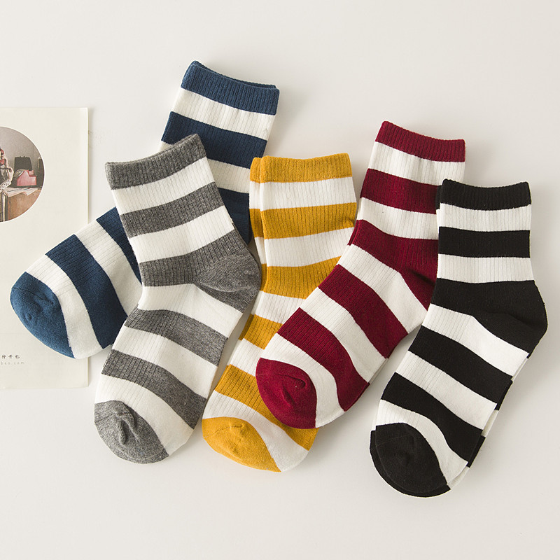 Korean Style Preppy Style Navy Simple Retro Literary Women's Socks Japanese Style Versatile Stripesd Color Matching Wide Stripesd Mid-calf Socks Korean Style Preppy Style Navy Simple Retro Literary Women's Socks Japanese Style Versatile Stripesd Color Matching Wide Stripesd Mid-calf Socks