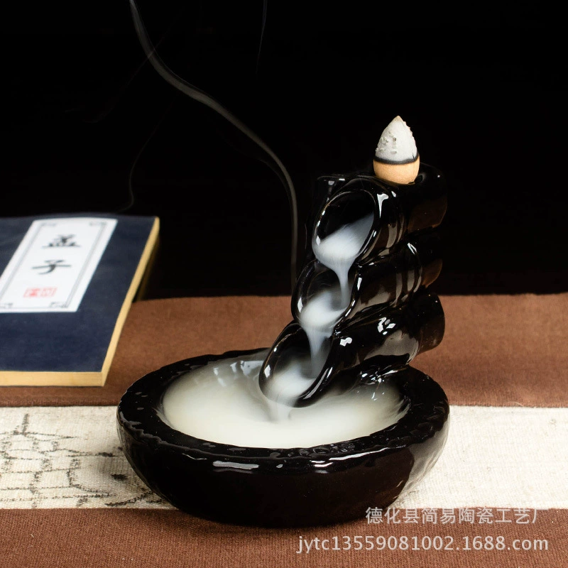 Ceramic Backflow Incense Burner, Lotus Inverted Design, Decorative Buddha Incense Holder