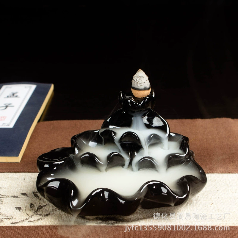 Ceramic Backflow Incense Burner, Lotus Inverted Design, Decorative Buddha Incense Holder