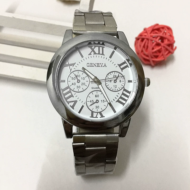 Men’s watch (GENEVA), steel strap, quartz, Roman dial, 4.0 cm