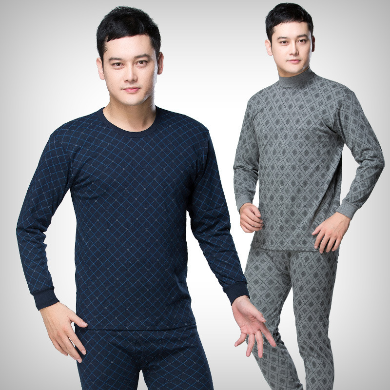 Large size underwear middle-aged and elderly men's cotton thermal underwear printed base medium high collar cotton sweater set Large size underwear middle-aged and elderly men's cotton thermal underwear printed base medium high collar cotton sweater set