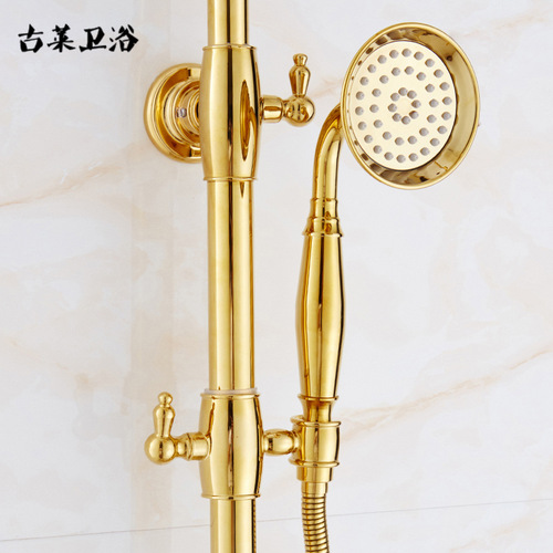 Manufacturer wholesales all-copper golden European-style multi-functional ceramic shower head set at low price. Discount on large quantities.