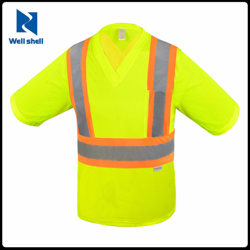 Authentic Wholesale Fluorescent Anti-Uv Factory Direct Sales V Neck Reflective Bird Eye t Traffic Duty Shirt with Printable Text