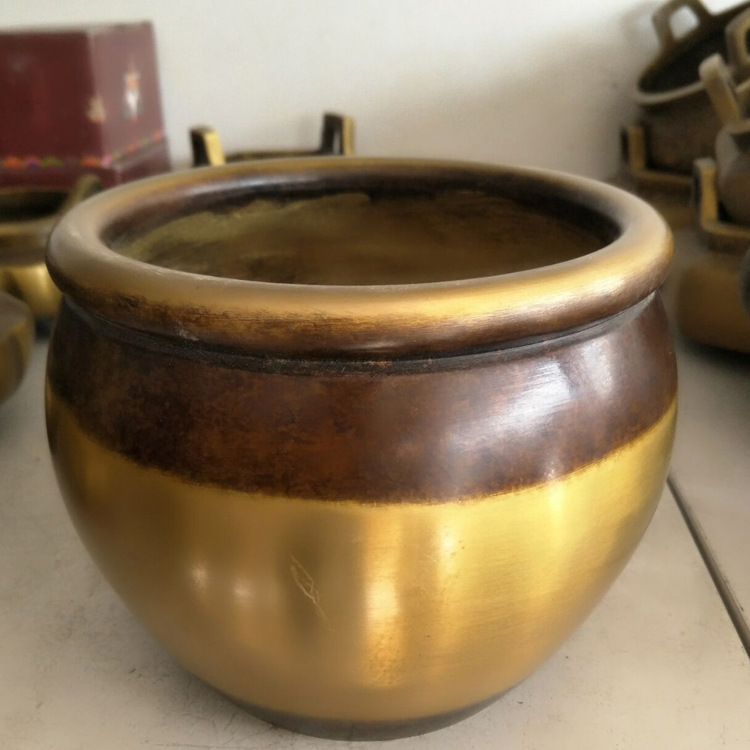 制作紫铜水缸故宫铜缸狮头黄铜水缸铜制品办公玄关家居饰品摆件