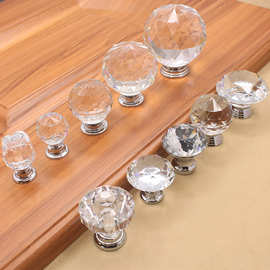 家具柜门水晶拉手单孔钻石圆球形玻璃k9透明30mm抽屉柜门把手厂家