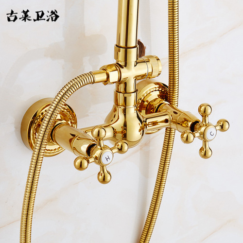 Manufacturer wholesales all-copper golden European-style multi-functional ceramic shower head set at low price. Discount on large quantities.