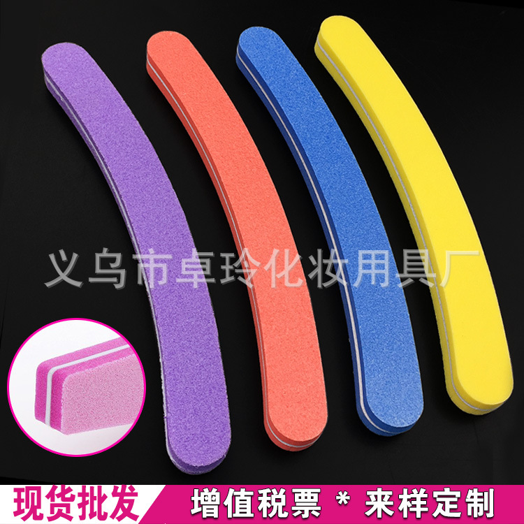 Ventas directas de la fábrica curvada lavado alto elástico algodón tira de arena de la luna de molienda tira de doble cara molienda Archivo de uñas