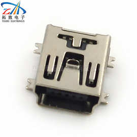 厂家直供迷你USB贴片USB MINI 5pin 180度卧式铜端子铁壳mini母座