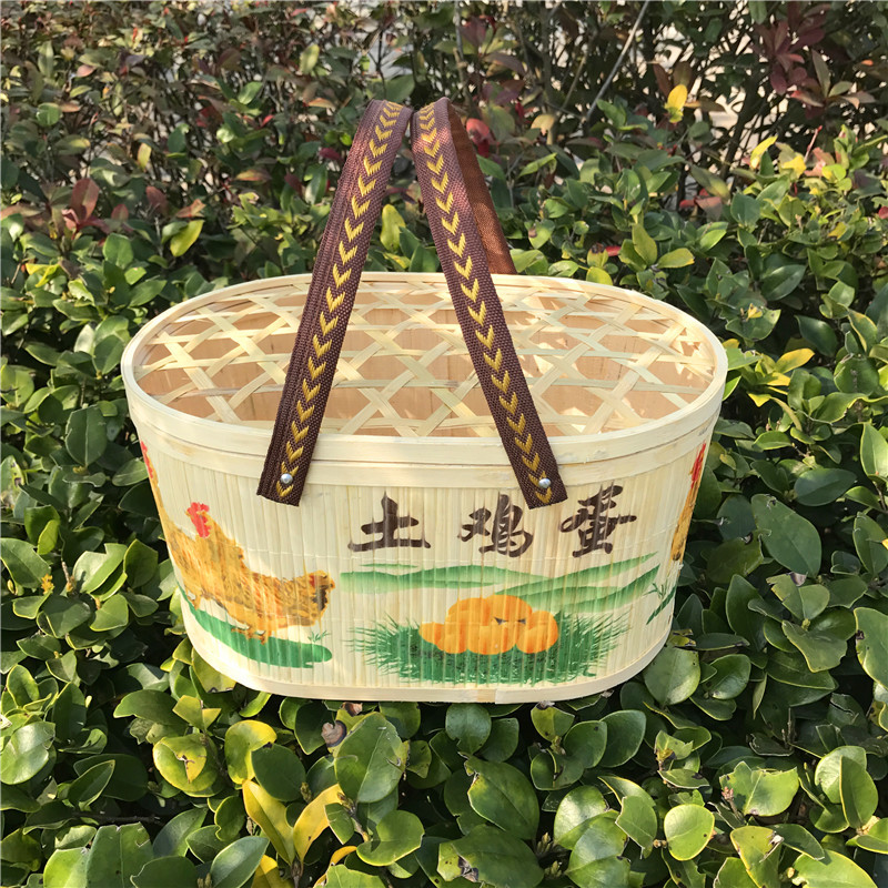 装土鸡蛋的小竹篮竹包装空礼盒印鸡花纹【厂家批发】