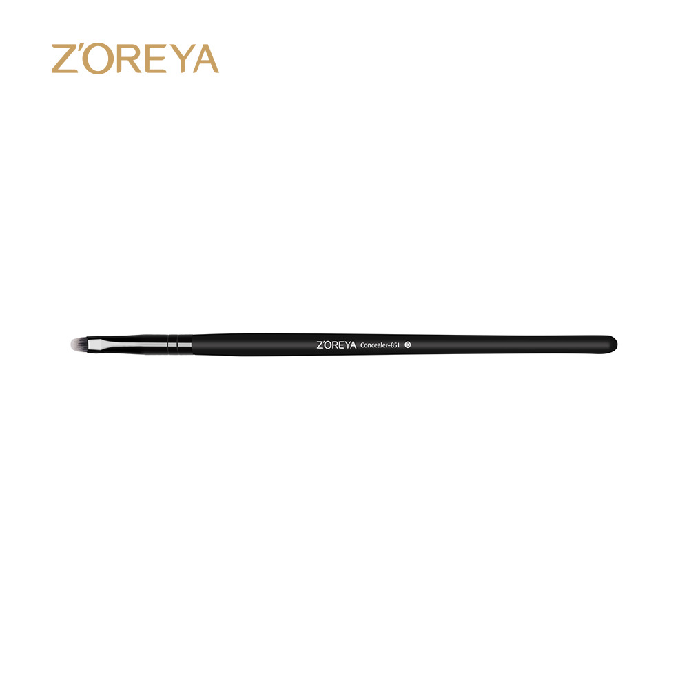 ZOREYA en stock herramientas de belleza al por mayor cepillo de maquillaje de pelo de fibra blanca mango de madera negro pincel corrector lápiz de cejas