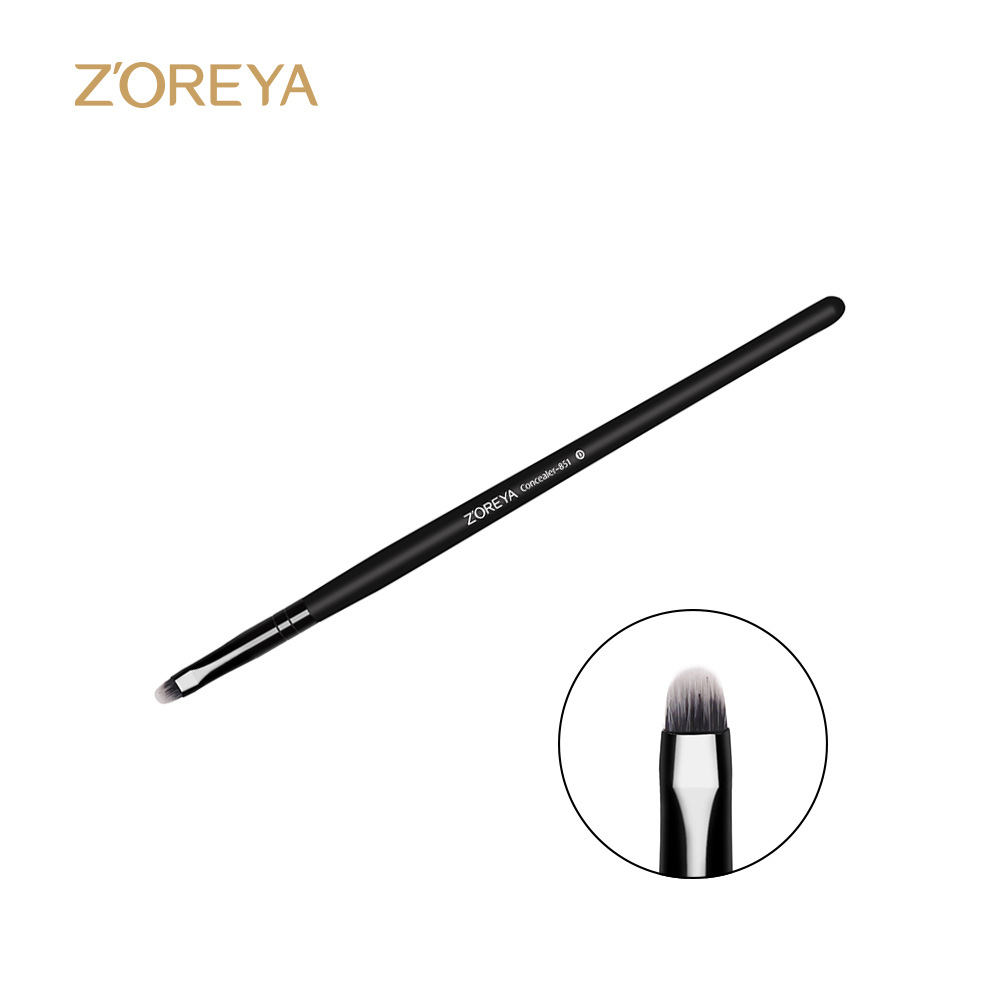 ZOREYA en stock herramientas de belleza al por mayor cepillo de maquillaje de pelo de fibra blanca mango de madera negro pincel corrector lápiz de cejas