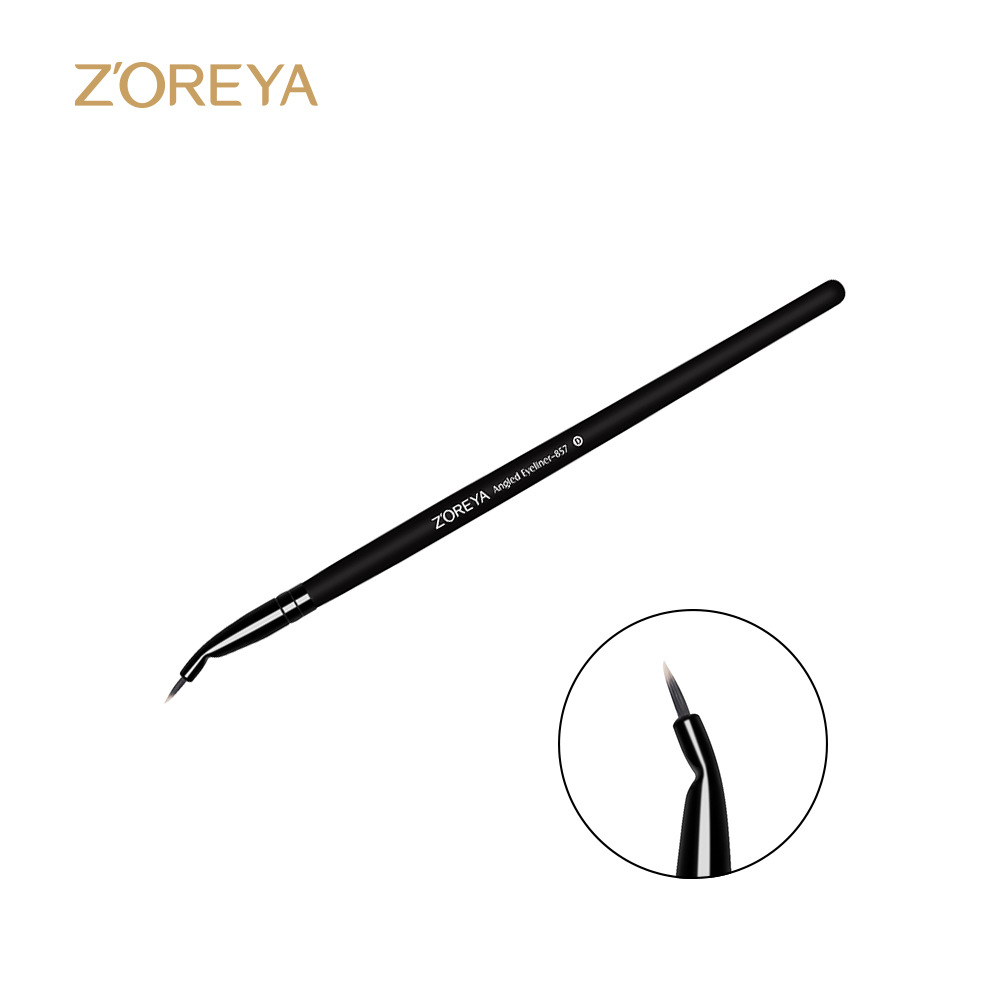 Fabricante Zhuolya en stock mango de madera negro cepillo de maquillaje de ojos suave señaló pelo delineador de ojos cepillo